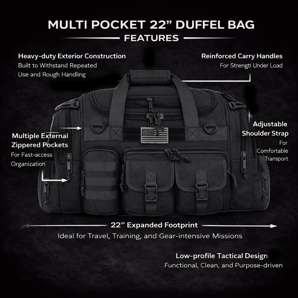 Shadow Gear SGD22 Tactical Duffel Bag (22") - Heavy Duty Travel